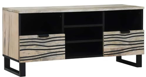 vidaXL TV Cabinet with Drawer White 100 x 33 x 46 cm Solid mango wood, Living Room Unit, Rustic Tv Stand Furniture, Media Storage Solution, Durable Entertainment Display, Home Organization Shelving