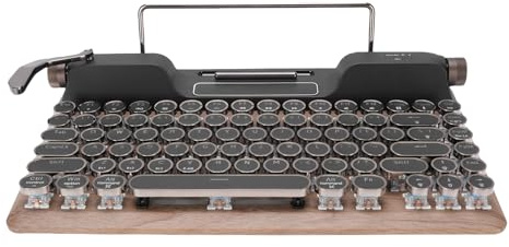 Tosuny Retro Schreibmaschinen -Tastatur, Drahtlose Mechanische Gaming -Tastatur, 84 Tasten Bluetooth Vintage -Tastaturen mit RGB -Hintergrundbeleuchtung, Punk -Rund -Tastatur, Blaue