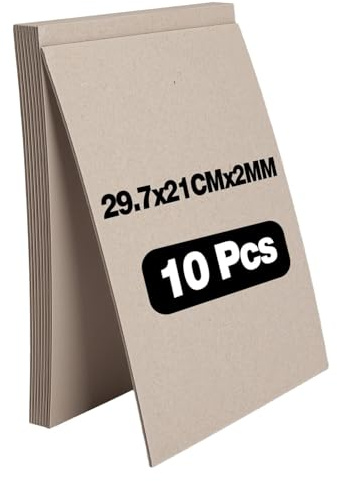TMZELOA 10 Stück Buchbinderpappe A4 2mm, Graupappe für Buchbinden, Modellbau und Basteln, Dicker Graukarton mit glatten Kanten, stabile Bastelpappe für Scrapbooking, Verpackung und kreative Projekte