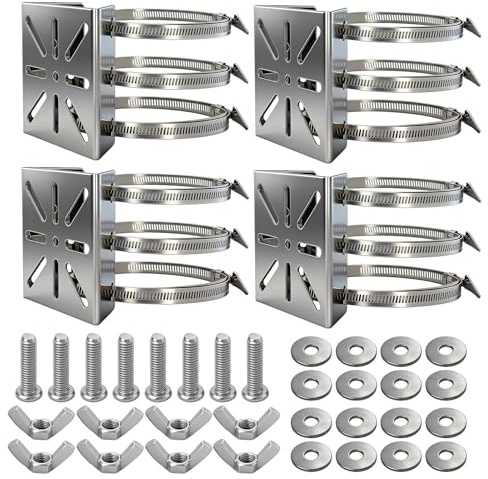 4 Stück Universal-Kamerahalter aus Edelstahlmit 6 Verstellbaren Klemmen(Keine Werkzeuge benötigt),Masthalterung Universal Halterung für üBerwachungskamera für Kuppelkameras, IP-Kameras, CCTV-Kameras