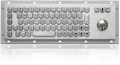 K-TEK-A343-MTB-DWP Stainless Steel Keyboard with Trackball, Compact Industrial Keyboard IP65 Waterproof Vandal Proof, Panel Mount, 71 Keys USB, Mining, Bank Kiosk, Medical, Self-Service Terminal