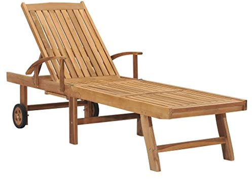 Mokuyary Sonnenliege Massivholz Teak, Strandliege mit Rückenlehne und Fußteil verstellbar, mit Rädern Gartenliege Liegestuhl für Garten, Balkon, Terrasse, Camping, Strand, Pool