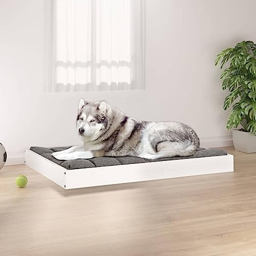Mokuyary Hundebett, weiß, 101,5 x 74 x 9 cm, Kiefernholz, robust, Hundesofa ohne Kissen, rutschfest, Hundekorb für kleine mittelgroße Hunde und Katzen