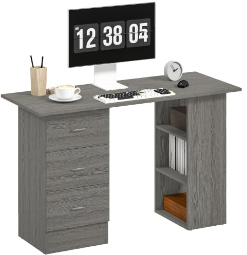HOMCOM Bureau d'Ordinateur avec 3 Tiroirs Moderne 120x49x72cm Gris
