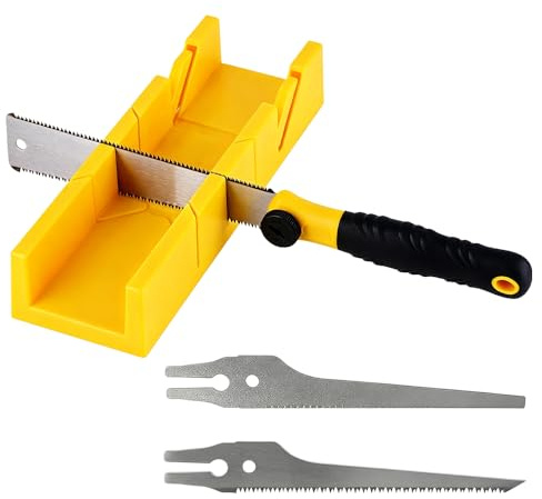 yotutun Boîte à Onglets avec Scie Japonaise, Coffret Scie à Onglet Boite à Onglet pour Plinthe Gabarit de Fermentation avec Scie Menuisier pour Bois et Plastique Angle de Coupe: 45°, 90° et 135°