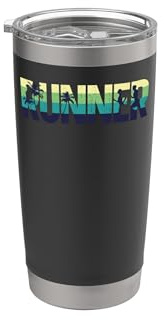 Running Runner Half Marathon Retro Vintage Palm Tree Runner Stainless Steel Insulated Tumbler