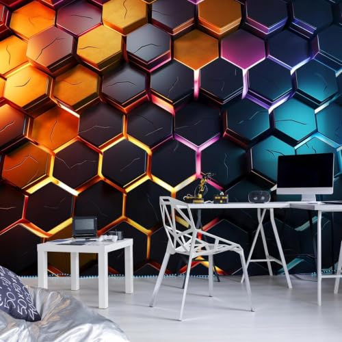 kfjhgbdshhj Tapis intissé hexagonal pour chambre d'enfant, thème gaming garçon - 3D, 430 cm x 300 cm Affiche - Giclee - Tableau sans cadre