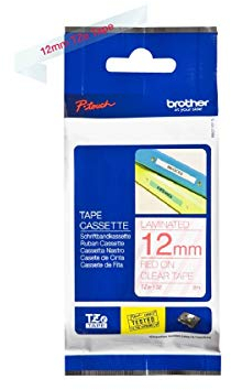 Brother TZe-132 Original P-touch Schriftband 12 mm, rot auf transparent (kompatibel u.a. mit Brother P-touch PT-H100LB/R, -H105, -E100/VP, -D200/BW/VP, -D210/VP)