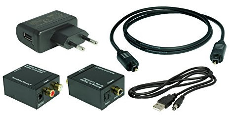 SunshineTronic Analog zu Digital Audio Konverter (Wandler) mit USB-Netzteil + Toslink Kabel(AC004-1)
