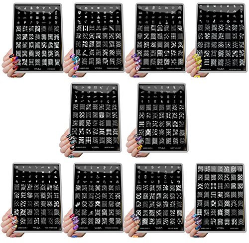 VAGA Kollektion von Stamping Nail Art Jumbo Schablone 10 Set U1 Hunderte von Designs