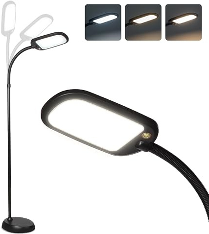 Brightech Litespan Slim LED Floor Reading Lamp - Tall with Adjustable Gooseneck, Dimmable for Living Rooms, Offices & Bedrooms - Black