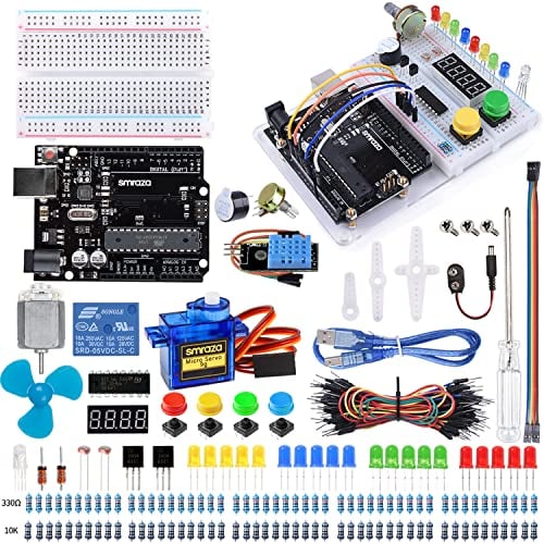 Smraza Kit Componentes Electronicos de Compatible con Arduino,para Arduino Kit Placa de Pruebas,Kit de Iniciacion Definitivo con Tutorial Soporte,Cables de Puente Resistencias Motor de CC