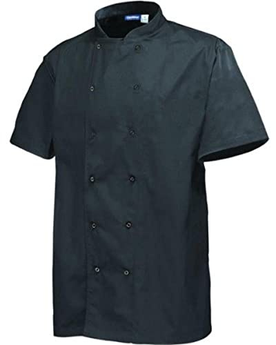 Genware NJ20-S Chef's Basic Stud Short Sleeve Jacket, Black, Small