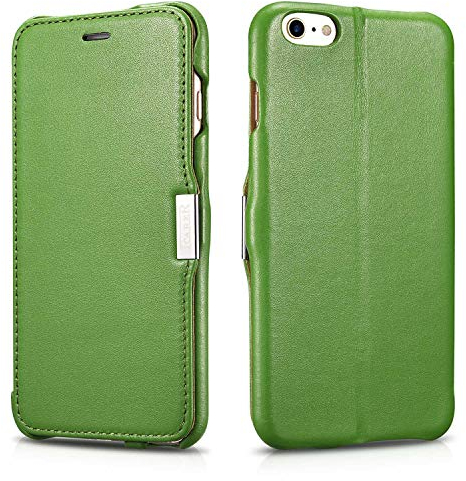 ICARER Hülle passend für Apple iPhone 6S Plus und iPhone 6 Plus (5,5 Zoll), Handyhülle mit echtem Leder, Case, Schutz-Hülle, dünne Handytasche, Slim Cover, Grün