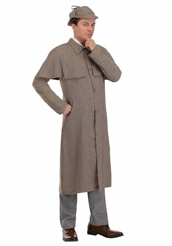 Fun Costumes Sleuth Detective Costume with Hat for Adults, Investigator Outfit, Houndstooth Jacket for Halloween & Dress-Up Large