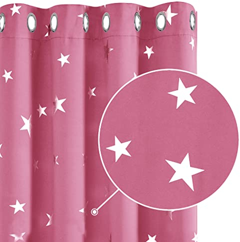 Deconovo Blickdichte Vorhänge Sichtschutz Kälteschutz Vorhang Wohnzimmer Modern Lärmschutz Gardinen, 138x117 cm(HöhexBreite), Rosa, 2er Set