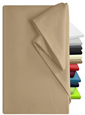 npluseins Bettlaken 240x275cm – Leintuch Gummizug – Tuch ist ideal für Terrasse Reisen Camping und Tischtuch - Wohnmobil Laken - Betttuch Gummizug – 100% Baumwolle, ca. 240 x 275 cm, Sand