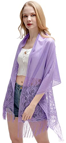 RIIQIICHY Stola Für Abendkleid Schal Stola Damen Festlich Umschlagtuch Umhang Violett Spitzenschal Mit Fransen für Hochzeit Party Braut
