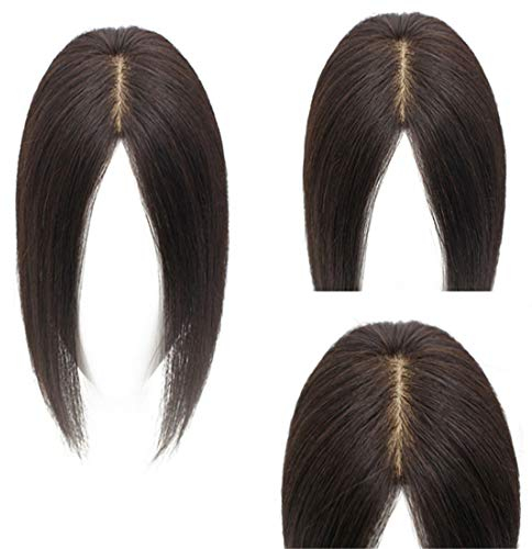 Echthaar-Kronenaufsatz, Wiglet-Haarteile für dünner werdendes Haar, 9,1 x 15,2 cm, Seidenbasis, Clip-in-Haar-Topper, für weibliche Glatte, 40,6 cm
