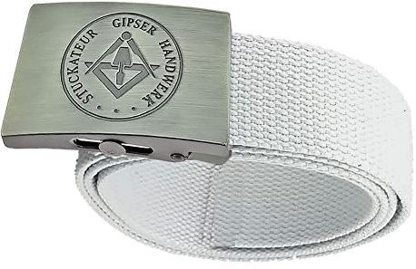 GravurManufakturBerlin Hosengürtel Stuckateur Gipser Handwerk Zunftzeichen Textilgürtel weiss 4 cm breit Einheitslänge kürzbar