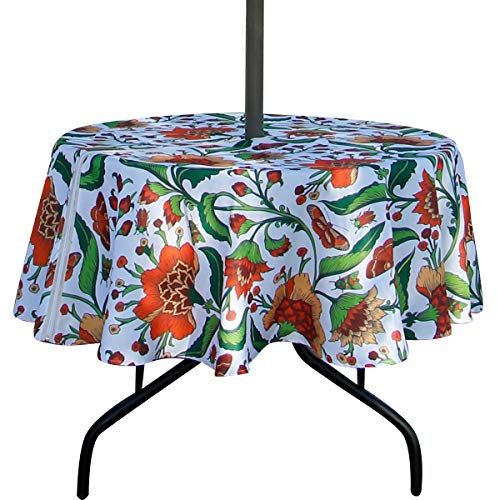 EHouseHome Mantel de Mesa Redondo de 152 cm para Exteriores e Interiores con Agujero y Cremallera de sombrilla, Impermeable, Primavera/Verano para Mesa Circular de Patio Trasero, barbacoas/Picnic