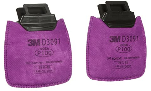 3M P100 Respirator Filter, Secure Click D3091 Protection Against Certain Oil and Non-Oil Based Particulates, NIOSH Approved, Dual-Flow for Easier Breathing, 1 Pair