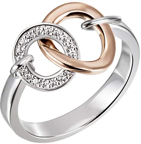 Jobo Damen-Ring aus 925 Silber Bicolor vergoldet mit 18 Zirkonia Größe 50