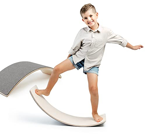 MAMOI® Balance Board für Kinder, Balance wippe, Balancieren und Gleichgewichtstrainer, Balanceboard, Balanceboards indoor, Balancierbrett, Wobble Board aus Holz, Balance-board mit matte ab 3