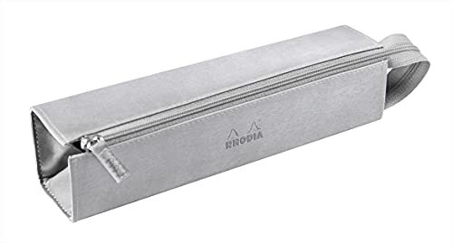 Rhodia 319011C - Schlampermäppchen Rhodiarama, rechteckig 23x5x5 cm, flache Öffnung, langer Reißverschluss, praktisch und elegant aus Kunstleder Silber, 1 Stück