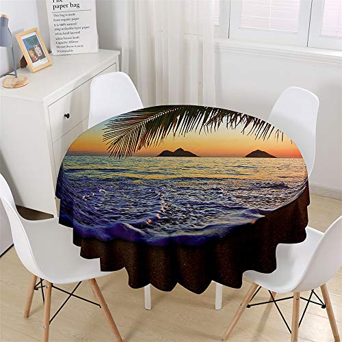 Chickw11 Tischdecke Runde Wasserdicht Abwaschbar Wellenmuster am Meer Bedruckte Tischschoner Fleckschutz, Tischtuch aus Polyester für Küche, Esszimmer, Garten oder Camping (Inseln,120cm)