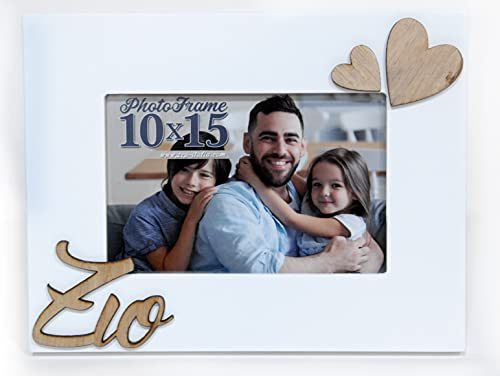Zep ZIO in legno con lettere e cuore intarsio in legno per una foto 10x15 orizzontale. Da tavolo.