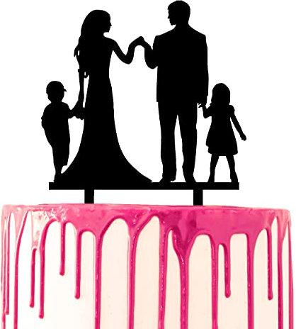 CARISPIBET Dekorativer Tortenaufsatz, ein ganzes Familienpaar mit einem Sohn und einer Tochter, Acryl-Silhouette