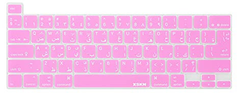 XSKN Tastaturabdeckung aus Silikon für MacBook Pro 13,3 Zoll (33,8 cm), 40,6 cm, mit Touch-Bar und Touch-ID – A2251 A2289 A2338 M1 A2141 (US EU Common Version, Arabic Pink)