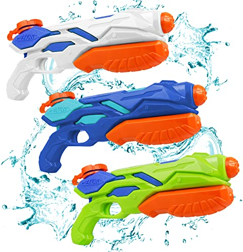 Pistolet à Eau 3 x 300 ML, MOZOOSON Puissant Pistolet à Eau, Jouet Aquatique d'été de Grande Capacité 8-12 Meter Longue Portée, Jeu de Pistolet à Eau Piscine de Plage Extérieure Jardin