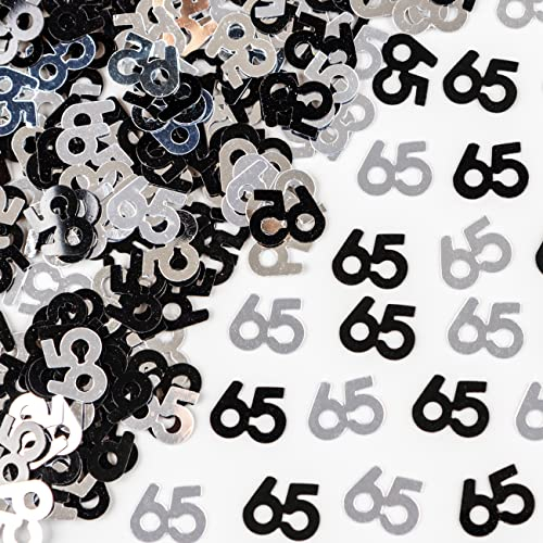 Konfetti-Folie zum 65. Geburtstag, 14 g, Schwarz und Silber, metallischer Glitzer, Tischstreuer, Partydekoration