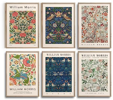 Hambient Poster Set, Wohnzimmer Deko Schlafzimmer, Zimmer - Wanddeko, Wandbilder - 6 Aesthetic Bilder 30x40 cm OHNE Bilderrahmen (Pflanzenblatt Morris Matisse)