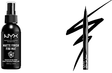 NYX Professional Makeup Setting Spray, Langanhaltende Textur, Fixierendes Spray, Leichte, vegane Formel, Matte Finish, 60 ml & Epic Ink Eye Liner, Filzstift, Wasserfest, Vegane Formel, Shade 01