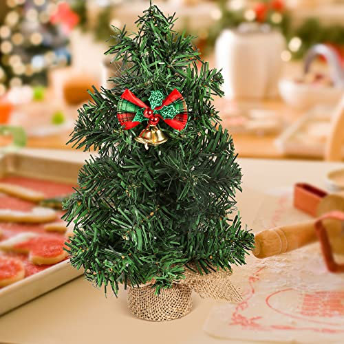 Small Christmas Tree Artificial Tabletop Xmas Trees Mini Desktop Decoration 30cm Ornaments Trees With Christmas Bow with Bells (30CM)