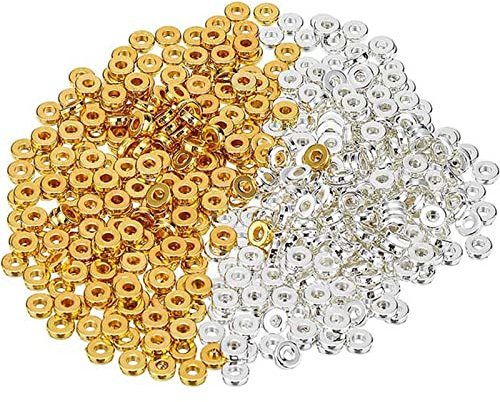 TONAUP 1000pcs Perles Heishi Dorées 6mm Perles Intercalaires Espacement Perles Rondes Plates CCB perles d'espacement pour Bracelet Collier Bijoux Fabrication Artisanat Bricolage (Argent et Or)