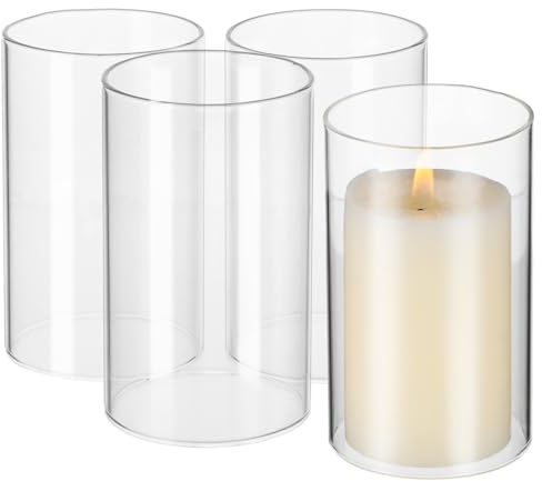 FOMIYES Hurricanes Kerzenhalter-Hülse: 4 Stück Klarglas-Zylinder-Kerzenhalter, beide Enden offen, Kaminrohr, offenes Ende, LED-Kerzen-Lampenschirm, Weihnachten, Tischdekoration, 10 cmx6 cm
