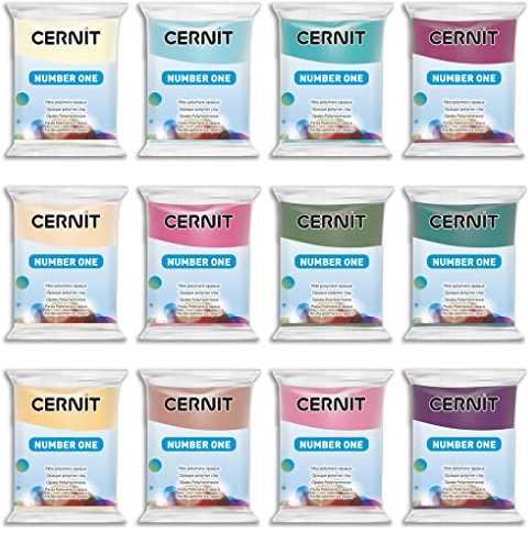 CERNIT CE0900012K02C - Un Pack de 12 Pains de Pâte Polymère, Couleurs Pastels - Pâte à Modeler à cuire N°1 - 12 Couleurs Différentes - Blocs de 56g - DIY, Adultes, créations pâte à modeler
