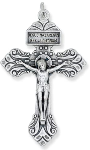 Caritas et Fides Großpackung mit 3 Kruzifixen, katholischer Genuss von Papst Pius X, 5,4 cm, silberfarbene katholische Kruzifixe für Rosenkranzherstellung, hergestellt in Italien