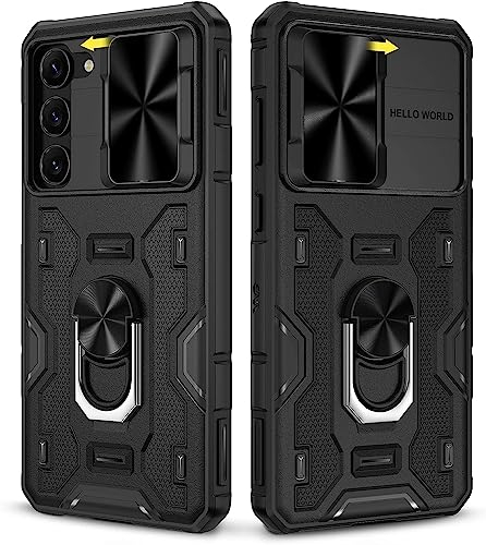 Doeshine Hülle für Samsung S23 Plus, Handyhülle mit Slide Camera, Ganzkörper Robuste Stoßfeste Schutzhülle mit 360 Grad Ring Ständer, Handyhülle für Galaxy S23 Plus (Schwarz)