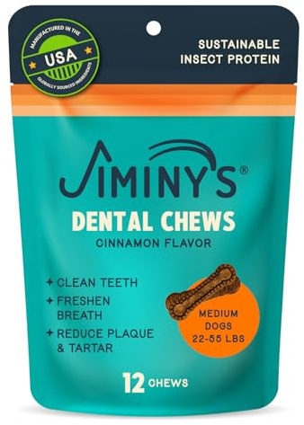 Jiminy's Dental Chews for Dogs, Cinnamon Flavor, Scientifically Proven to Improve Oral Health, Dental Bones Clean Teeth, Fight Bad Breath, and Removes Plaque and Tartar, Small, 20ct (Pack of 1)