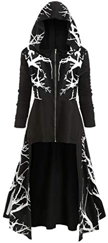 Halloween Kostüm Damen Gruselig Bluse Mit Kapuze Umhang Langarm Kleider Gothic Barock Fasching Kostüme Märchen Relaxo Lustige Mittelalter Kleid Festliche Kleidung Schwarz XXL