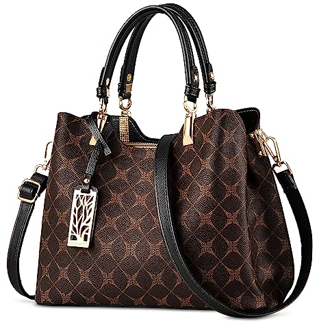 DIRRONA Damen Handtasche Mittel Schultertasche Casual Umhängetasche PU Leder Tasche Shopper Party Top Tragetasche Eleganter Druck Frauen Henkeltaschen Mit Anhänger