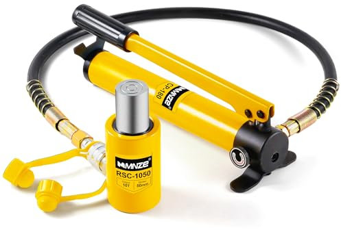 MMNZE 10T 2 Stroke Hydraulic Cylinder Jack Sets Porta Power Ram Jack Kits Single Acting Lifting Cylinder Retract Automatically with CP-180 Hydraulic Hand Pump