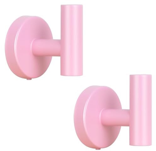 QNIIAED 2 Pcs Bathroom Towel Hook,Screw in Metal Coat Robe Hook SUS 304 Stainless Steel Heavy Duty Wall Door Hanger for Bathroom Kitchen Garage Home Hotel Office(Pink)
