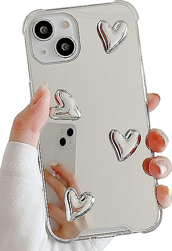 DIMEIYA Kompatibel mit iPhone 15 Pro Hülle, Spiegel Senior Silber Niedliches Herz Weiches Silikon Klar Make-up Spiegel Damen Mädchen Stoßfest Schutzhülle für iPhone 15 Pro