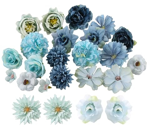 ATBUSS 24 Blaue simulierte Blumen, Heimdekoration, Kunstblumen-Set, Hochzeitsambiente Sinnesblumenarrangement Dekoration, geeignet für Hochzeit, Valentinstag Party.